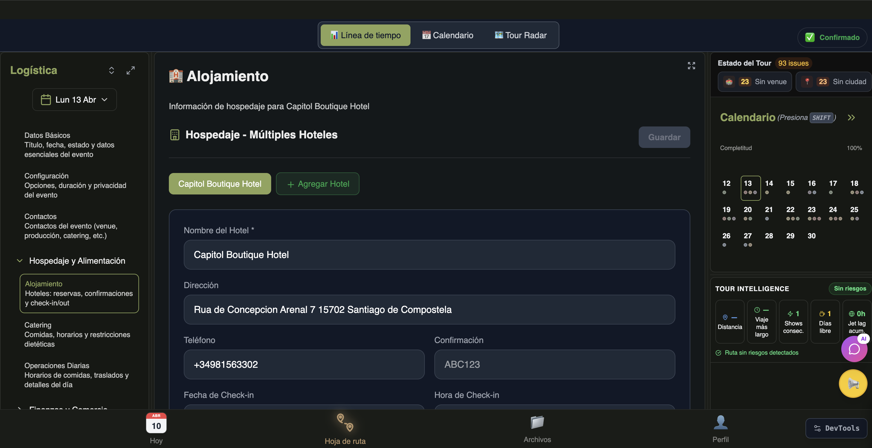 RiderZero — pantalla de logística