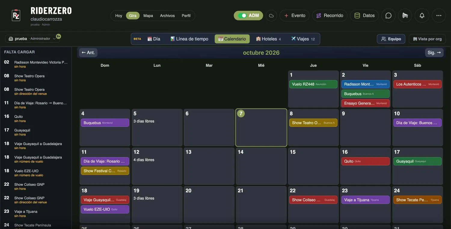 Tour calendar