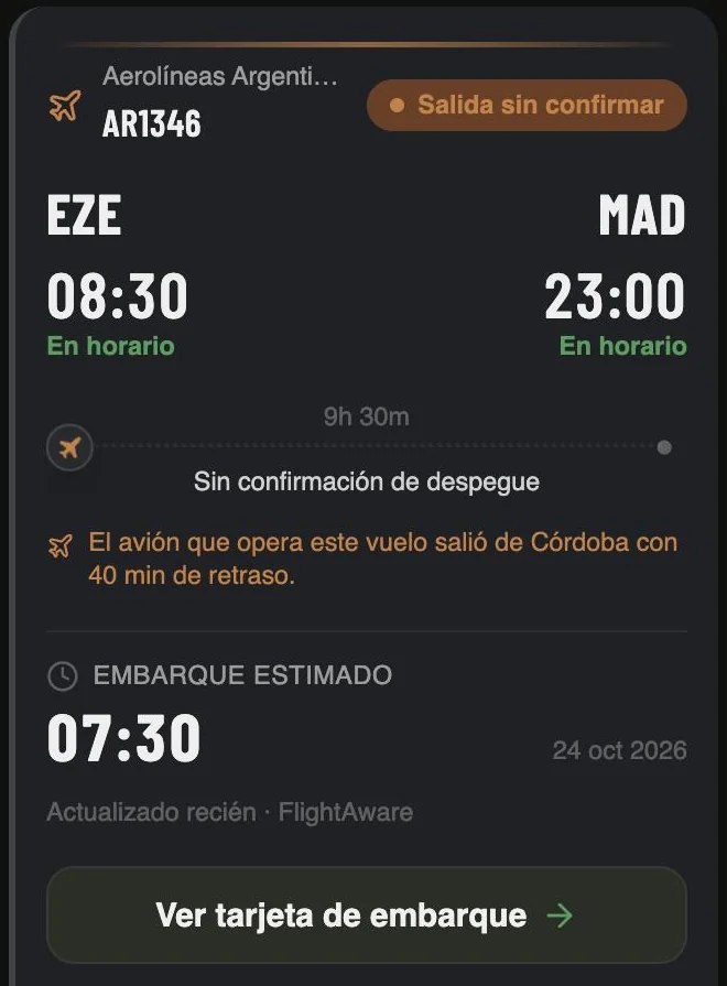 Tu vuelo, en vivo.